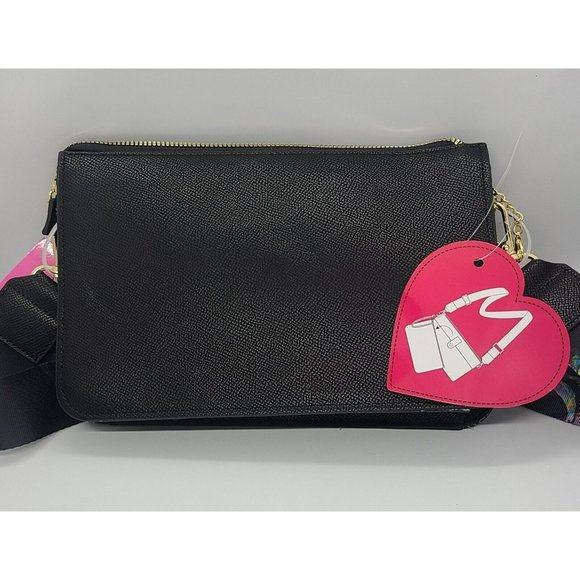 Betsey Johnson Black Birds Of Paradise Crossbody Purse With Pullout Pouch NEW - Picture 7 of 9